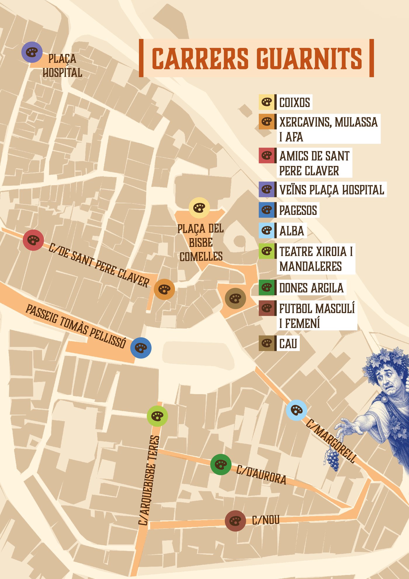 Mapa dels carrers guarnits per les entitats de Verdú, Bacus 2026